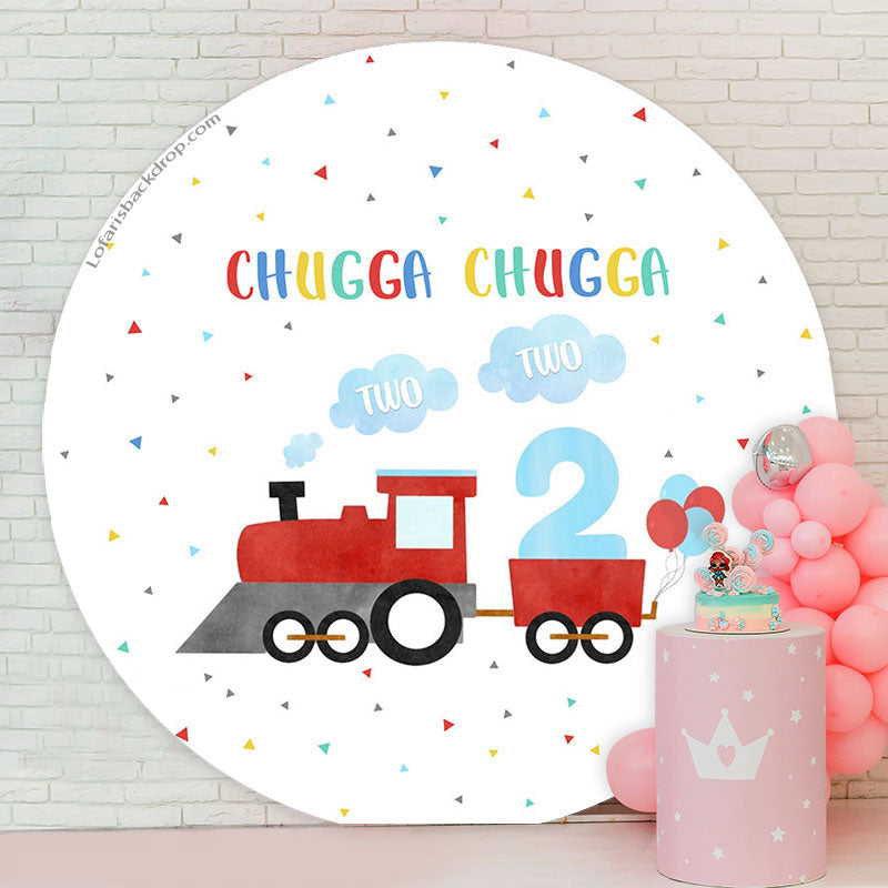 Lofaris Red Train Balloon Chugga Two Round Birthday Backdrop