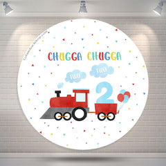 Lofaris Red Train Balloon Chugga Two Round Birthday Backdrop