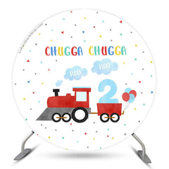 Lofaris Red Train Balloon Chugga Two Round Birthday Backdrop