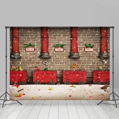 Lofaris Red Train Gifts Brick Wall Christmas Photo Backdrop