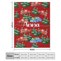 Lofaris Red Trees Truck Custom Name Christmas Gift Blanket