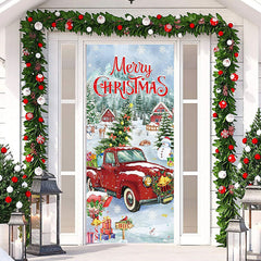 Lofaris Red Truck Snowy Town Xmas Tree Christmas Door Cover