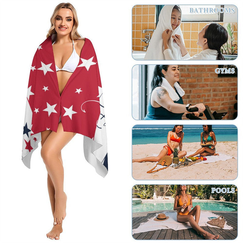 Lofaris Red White Blue American Stars Custom Name Beach Towel