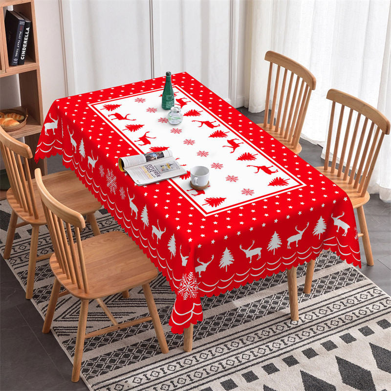 Lofaris Red White Christmas Tree Reindeer Party Tablecloth
