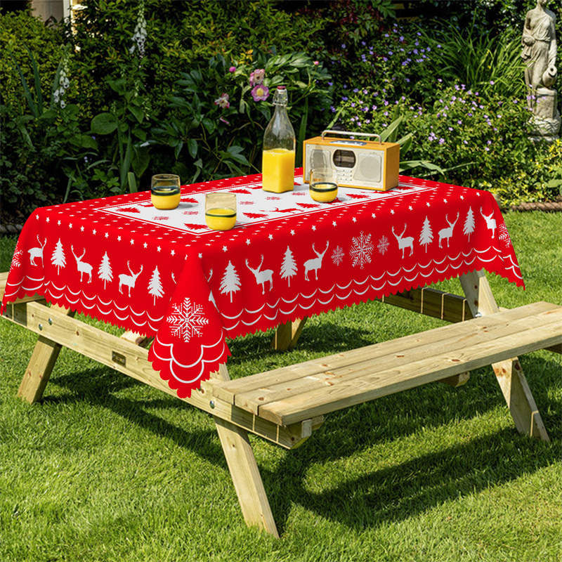Lofaris Red White Christmas Tree Reindeer Party Tablecloth
