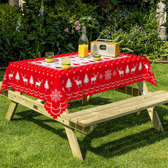 Lofaris Red White Christmas Tree Reindeer Party Tablecloth