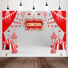 Lofaris Red White Circus Curtain Flag Birthday Backdrop
