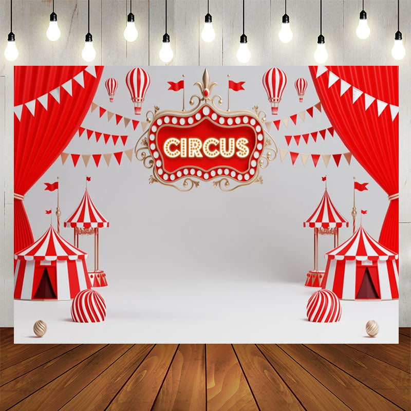 Lofaris Red White Circus Curtain Flag Birthday Backdrop