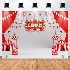 Lofaris Red White Circus Curtain Flag Birthday Backdrop