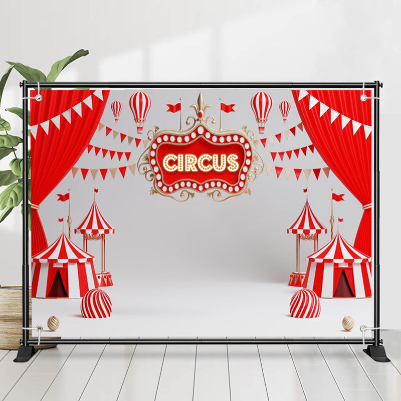 Lofaris Red White Circus Curtain Flag Birthday Backdrop