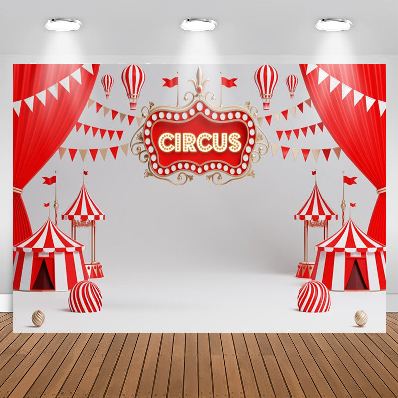 Lofaris Red White Circus Curtain Flag Birthday Backdrop