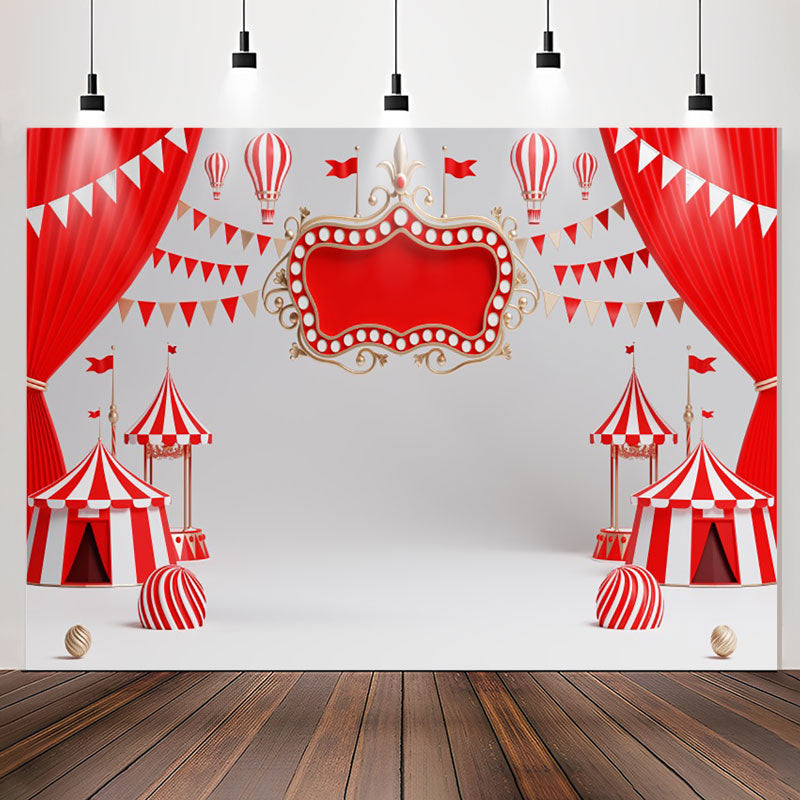 Lofaris Red White Circus Tent Flag Happy Birthday Backdrop