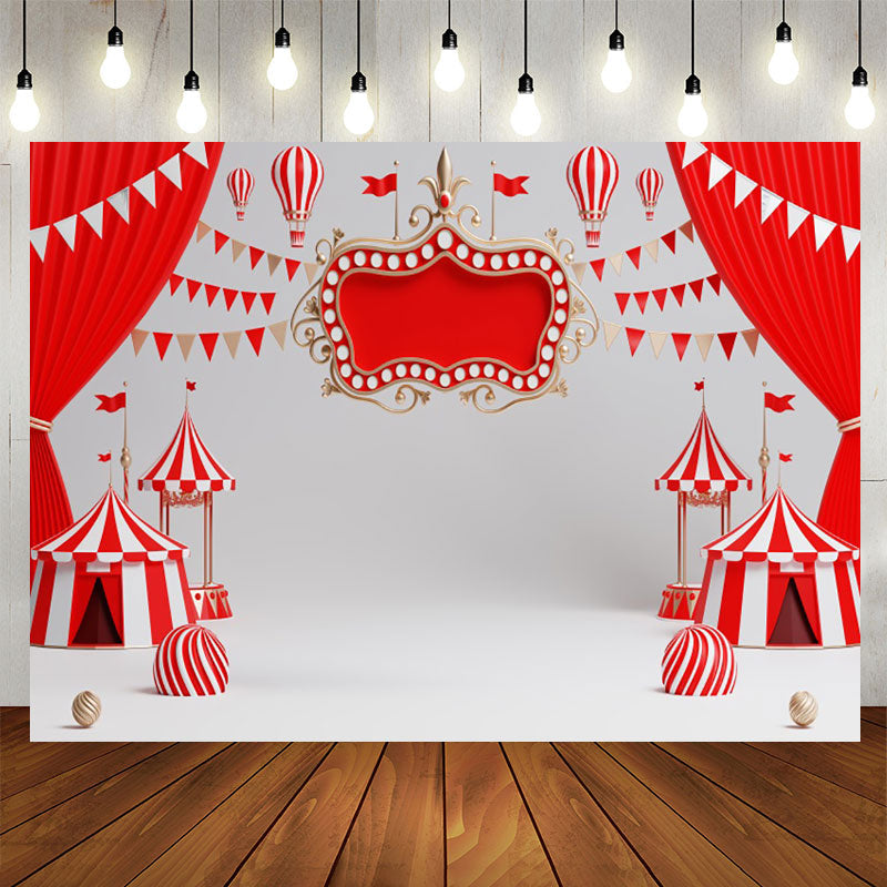 Lofaris Red White Circus Tent Flag Happy Birthday Backdrop