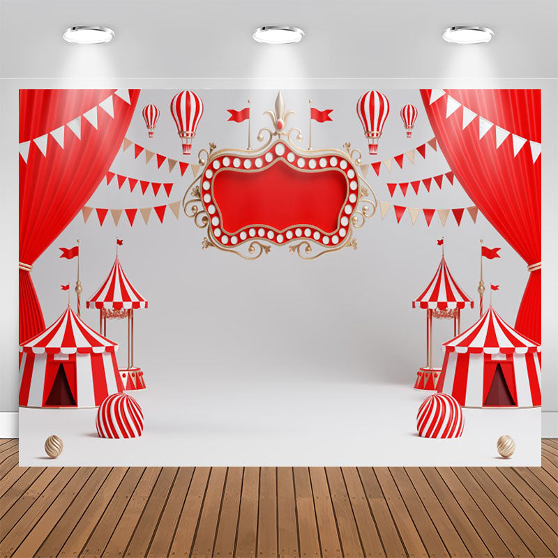Lofaris Red White Circus Tent Flag Happy Birthday Backdrop
