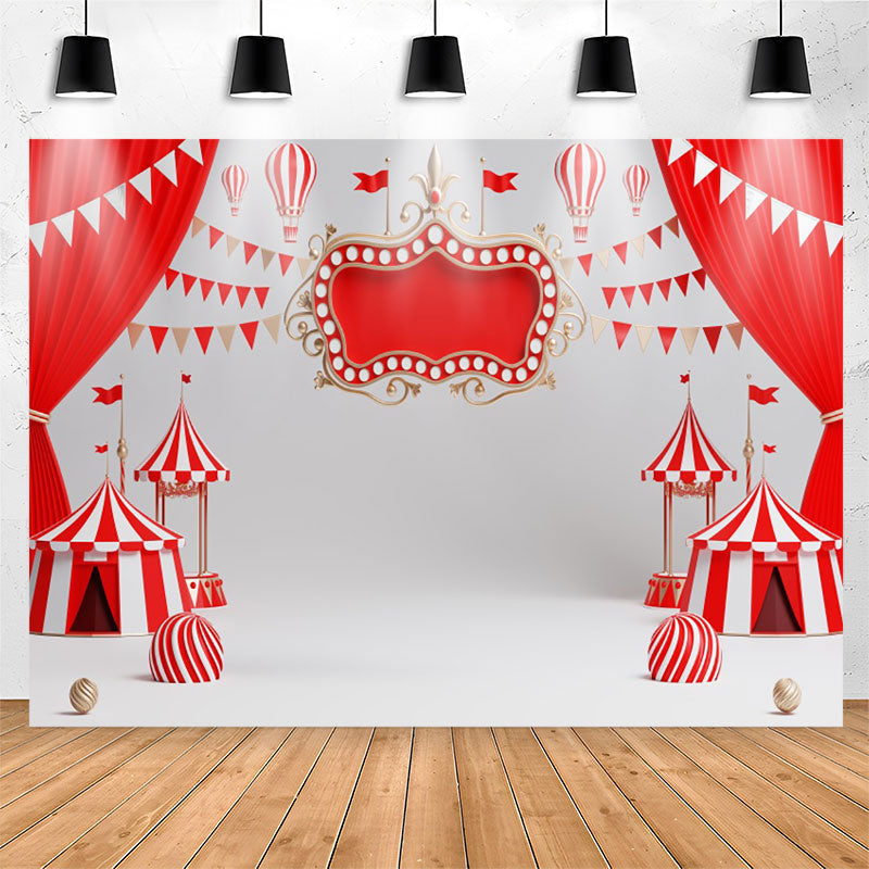 Lofaris Red White Circus Tent Flag Happy Birthday Backdrop
