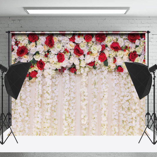 Lofaris Red White Floral Valentines Day Backdrop For Photo