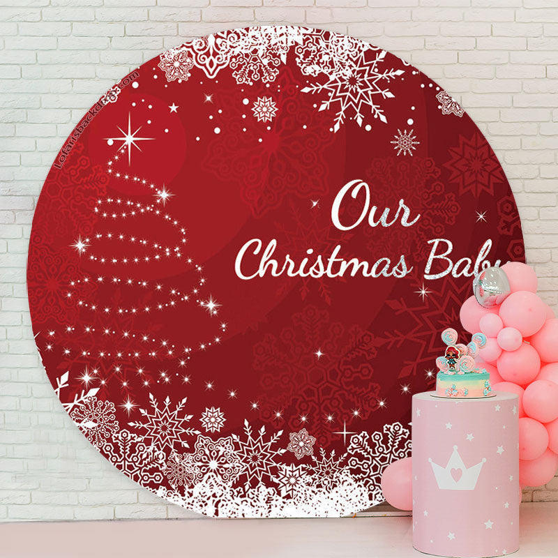 Lofaris Red White Glitter Christmas Circle Round Backdrop