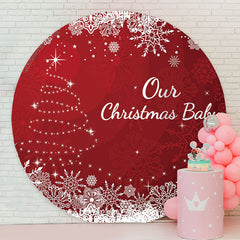 Lofaris Red White Glitter Christmas Circle Round Backdrop