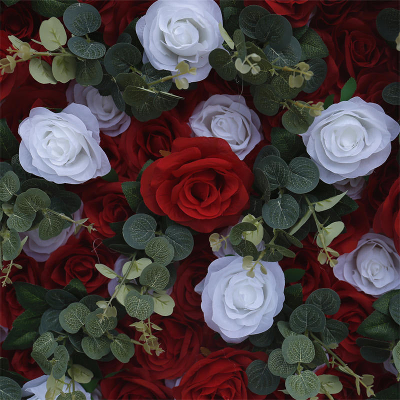 Lofaris Red White Rose Leaves Faux Flowel Wall Wedding Decor