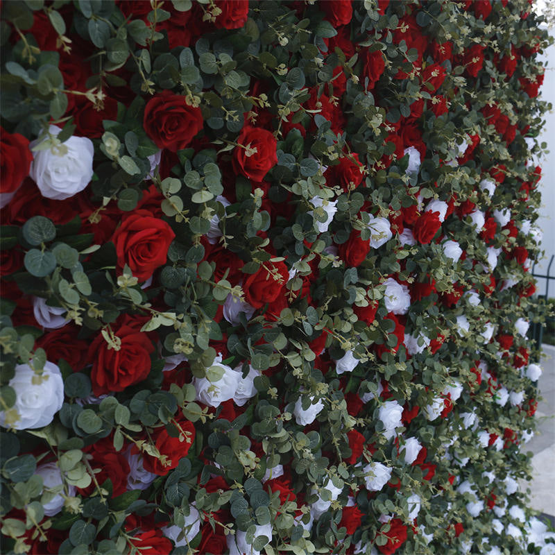 Lofaris Red White Rose Leaves Faux Flowel Wall Wedding Decor