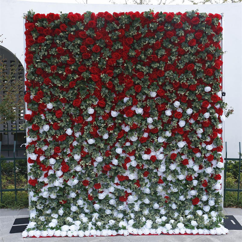 Lofaris Red White Rose Leaves Faux Flowel Wall Wedding Decor