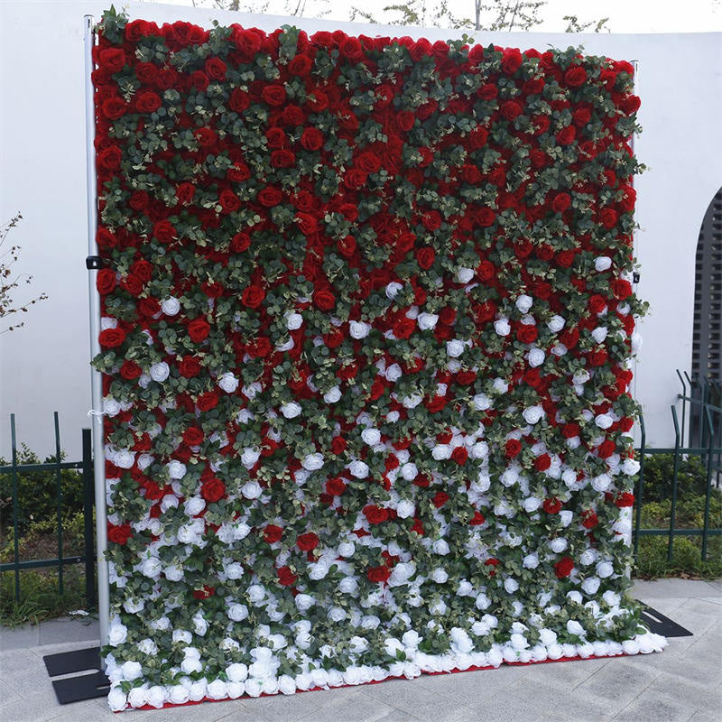 Lofaris Red White Rose Leaves Faux Flowel Wall Wedding Decor