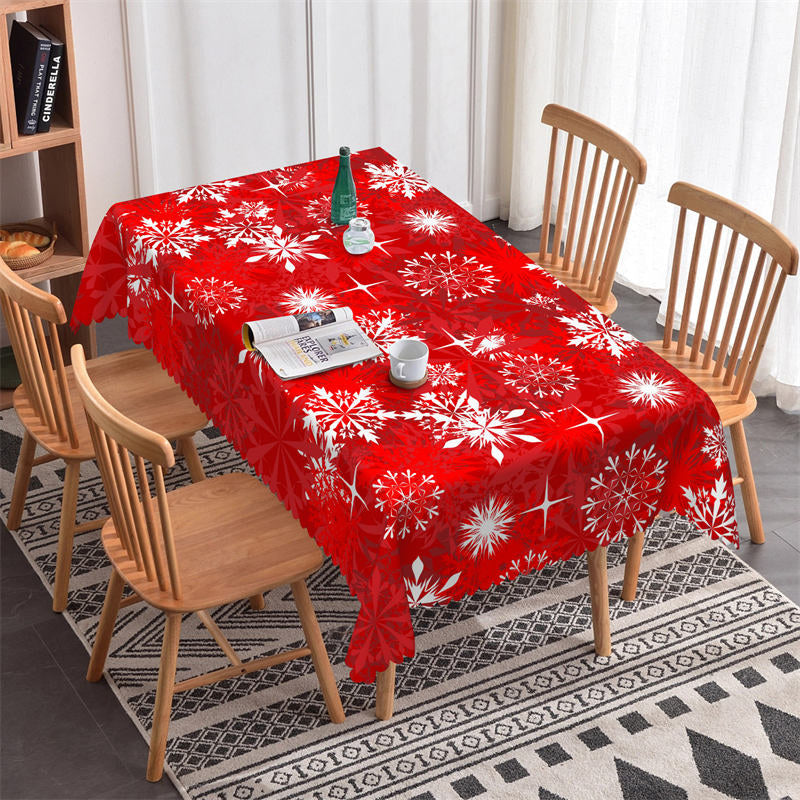 Lofaris Red White Snowflake Christmas Pattern Tablecloth
