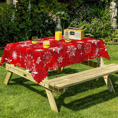 Lofaris Red White Snowflake Christmas Pattern Tablecloth