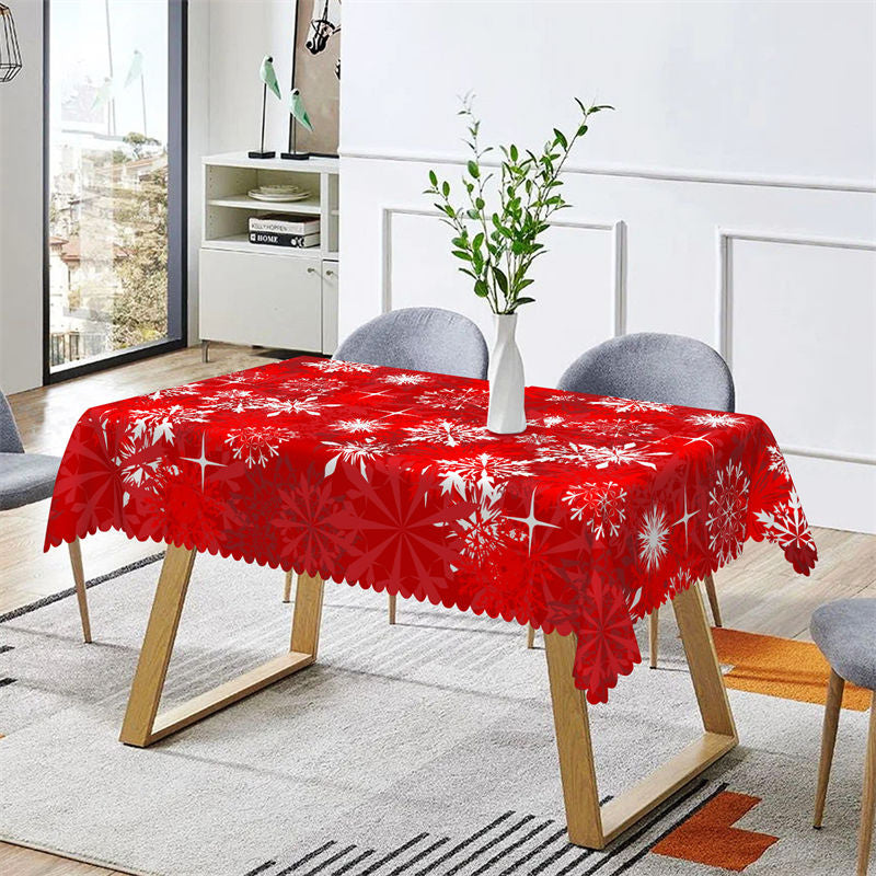 Lofaris Red White Snowflake Christmas Pattern Tablecloth