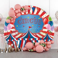 Lofaris Red White Stripe Balloons Tent Round Circus Backdrop