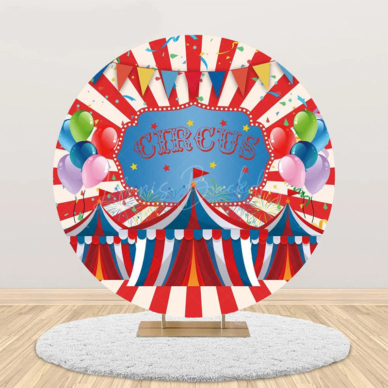 Lofaris Red White Stripe Balloons Tent Round Circus Backdrop