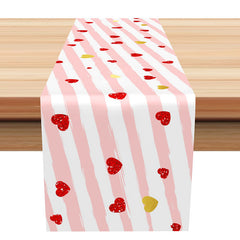 Lofaris Red White Stripe Gold Heart Decoration Table Runner