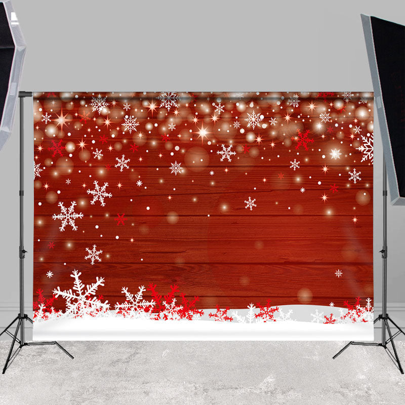 Lofaris Red Wooden Snowflake Bokeh Winter Backdrops