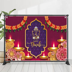 Lofaris Red Yellow Floral Deepavali Lights Diwali Backdrop