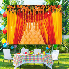 Lofaris Red Yellow Tulle Curtain Marigold Diwali Backdrop