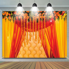 Lofaris Red Yellow Tulle Curtain Marigold Diwali Backdrop
