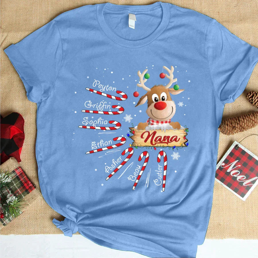 Lofaris Reindeer Candy Cute Custom Name Christmas T-Shirt