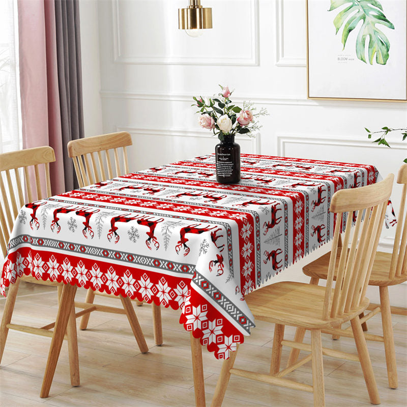 Lofaris Reindeer Snowflake Red Texture Christmas Tablecloth