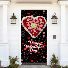 Lofaris Repeat Heart Floral Black Valentines Day Door Cover