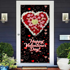 Lofaris Repeat Heart Floral Black Valentines Day Door Cover