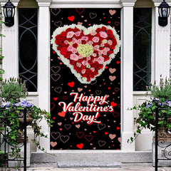 Lofaris Repeat Heart Floral Black Valentines Day Door Cover