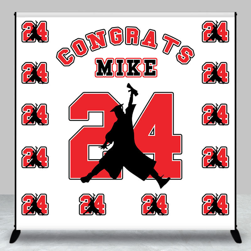 Lofaris Repeat Red Number Custom Name Graduation Backdrop