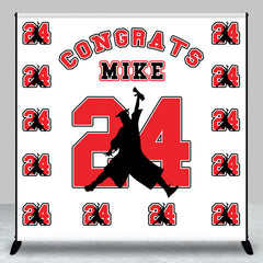 Lofaris Repeat Red Number Custom Name Graduation Backdrop
