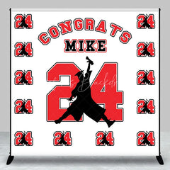Lofaris Repeat Red Number Custom Name Graduation Backdrop