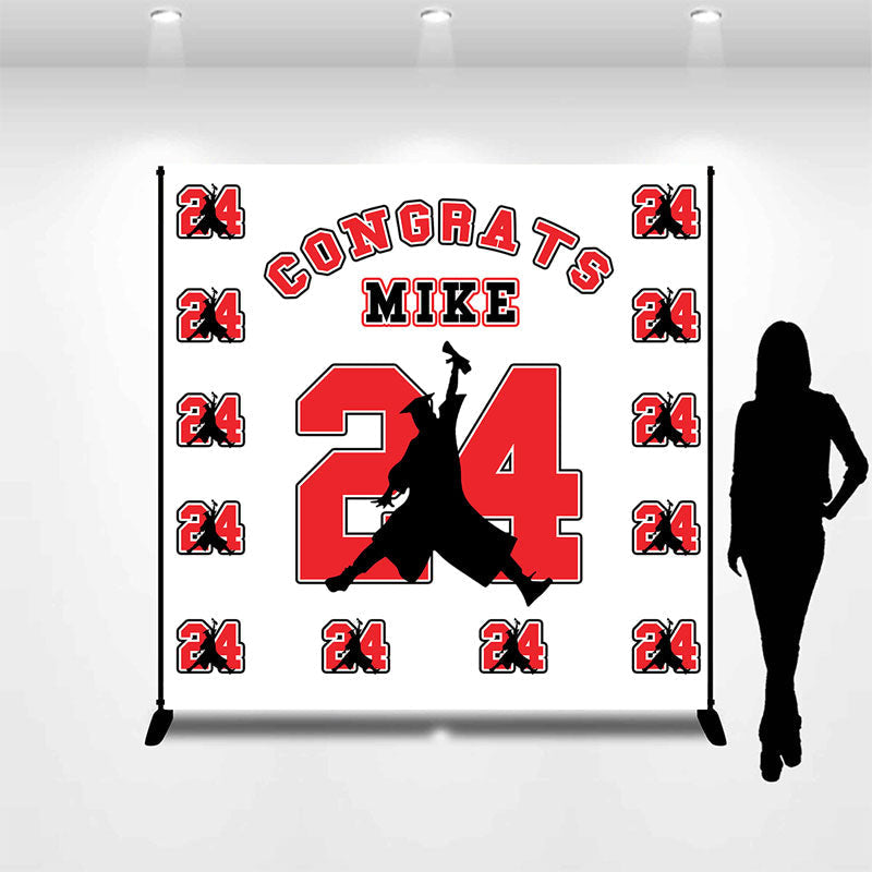 Lofaris Repeat Red Number Custom Name Graduation Backdrop