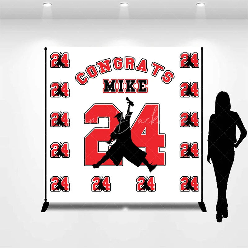Lofaris Repeat Red Number Custom Name Graduation Backdrop