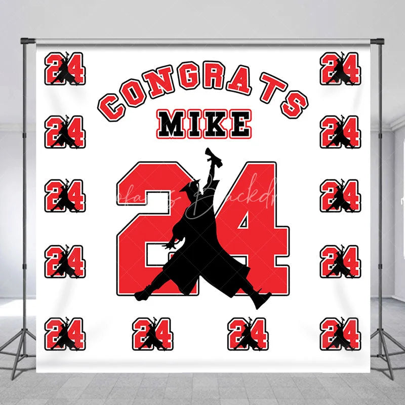 Lofaris Repeat Red Number Custom Name Graduation Backdrop
