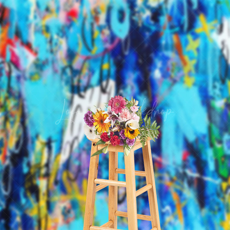 Lofaris Retro Blue Abstract Graffiti Wall Photo Backdrop