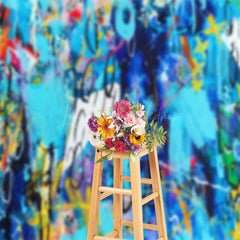Lofaris Retro Blue Abstract Graffiti Wall Photo Backdrop