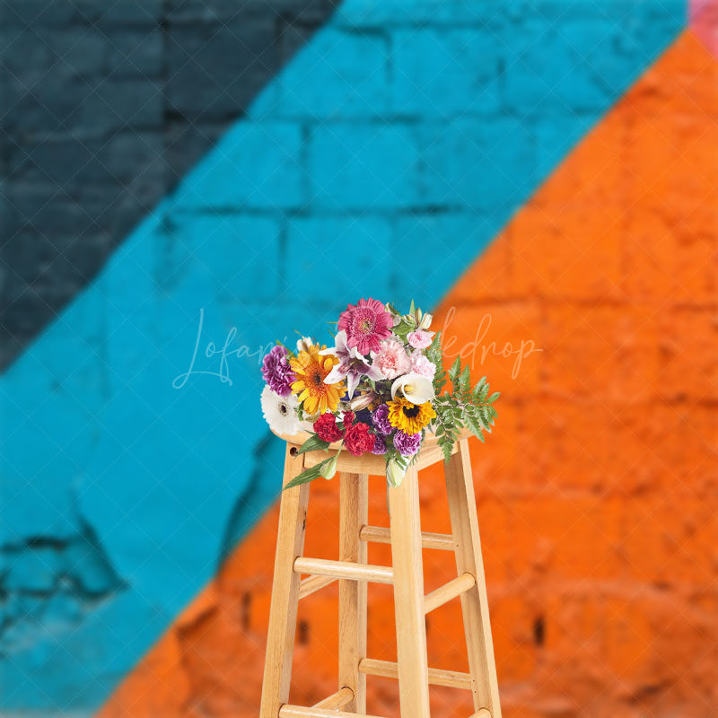 Lofaris Retro Blue Orange Brick Graffiti Wall Photo Backdrop